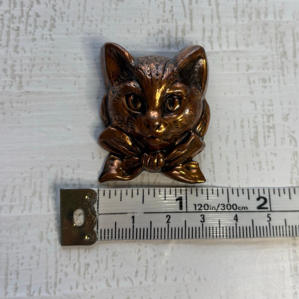 Vintage Copper Cat Brooch Bow Kitty Figural Pin 1.5 Inch - Picture 4 of 6